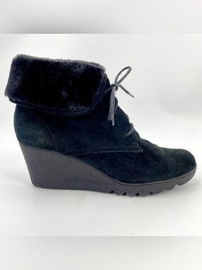 Donald J Pliner Boots Women’s 9.5 Black MAXXI Wedge Heel Faux Fur Dress Booties
